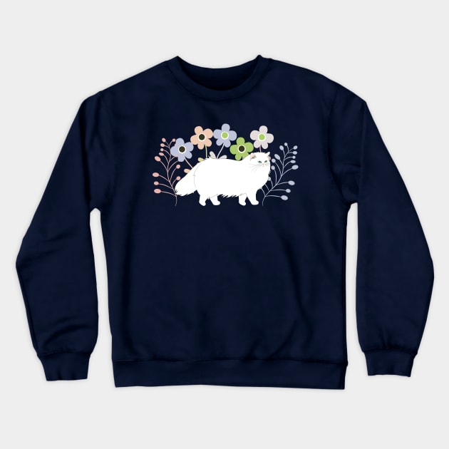 Persian Cat in a Garden Crewneck Sweatshirt by LulululuPainting